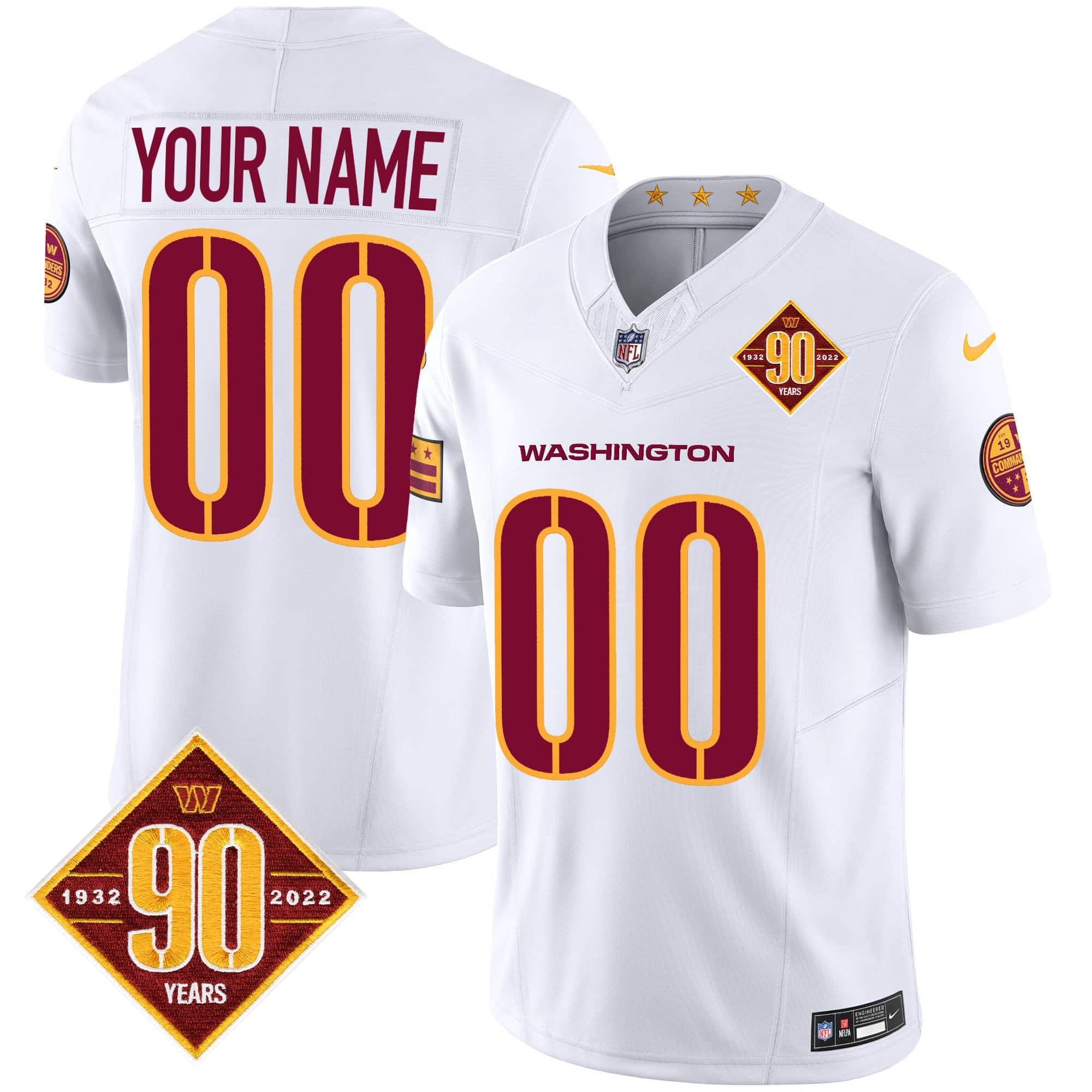 Men Washington Commanders White 90th Anniversary Patch Custom 2024 Nike Vapor Limited NFL Jersey